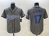Men's Los Angeles Dodgers #17 Shohei Ohtani Gray Cool Base With Patch Stitched Baseball Jersey,baseball caps,new era cap wholesale,wholesale hats